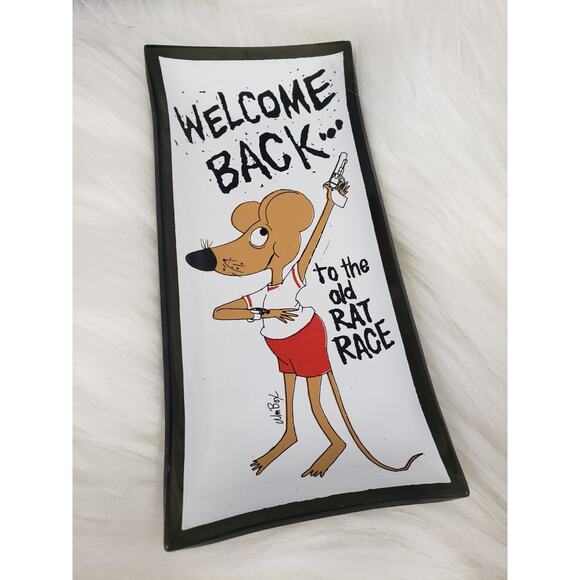 Vintage 60’s Houze Art William Box Trinket Dish Humor Welcome Back Rat Race Mcm - Picture 1 of 6